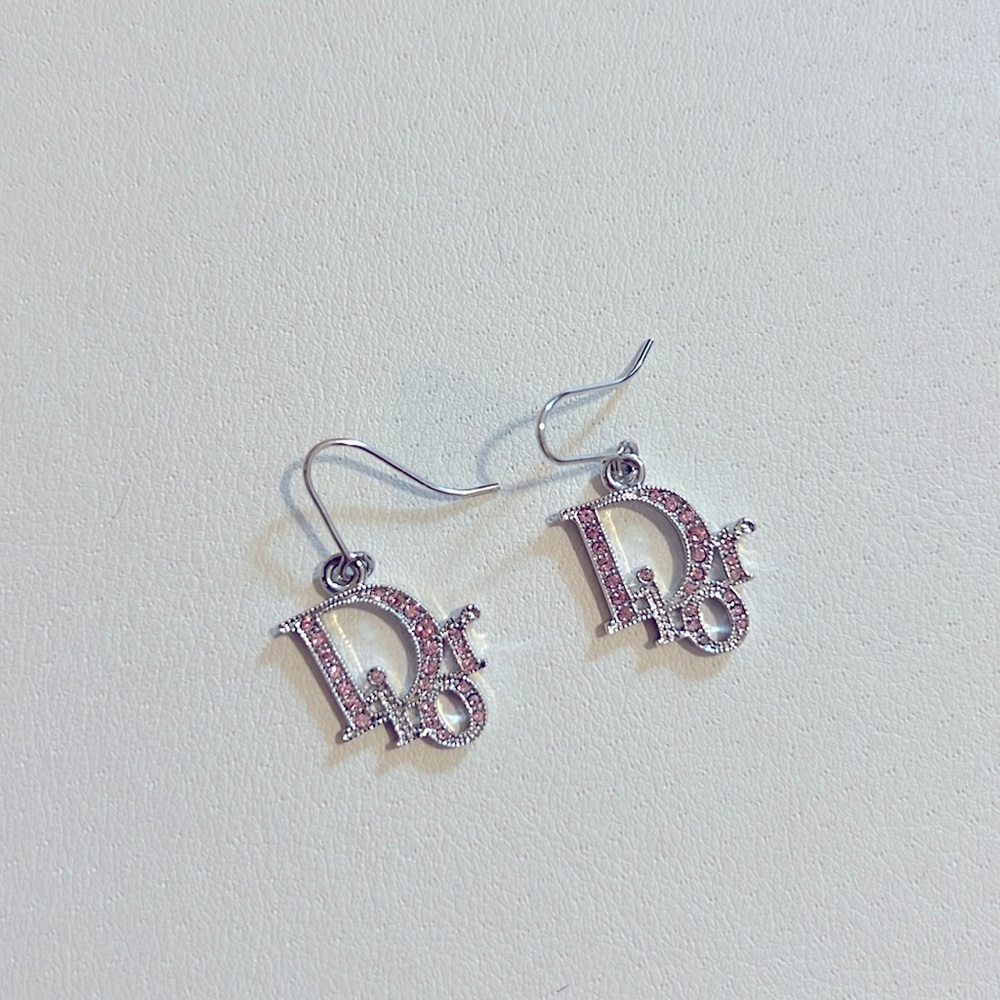 Dior pink rhinestone hanging earrings